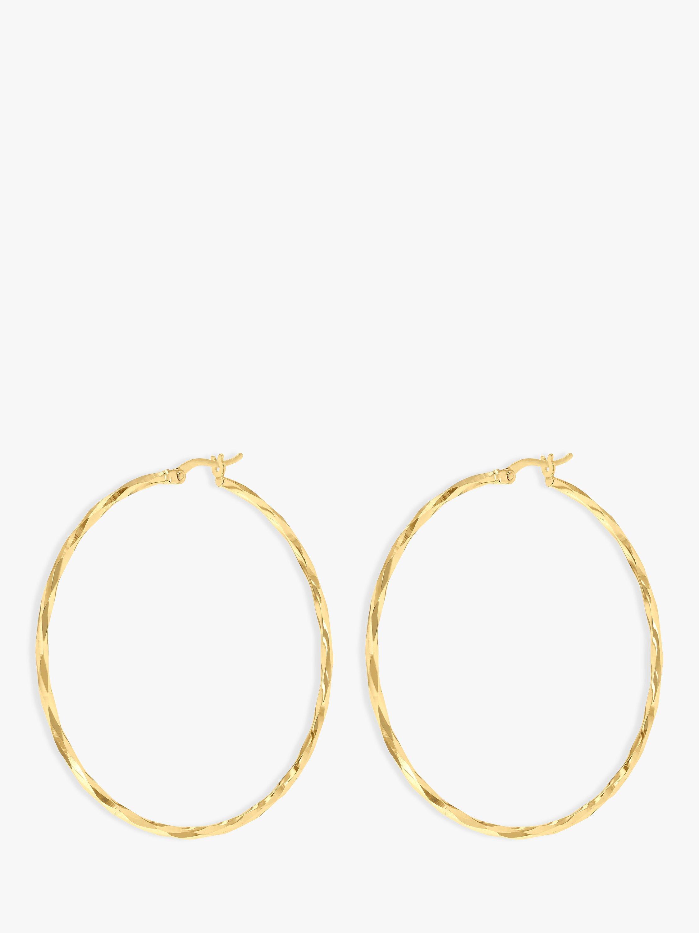 Product image 4 of 4, which shows IBB 9ct Gold Large Faceted Hoop Earrings, Gold