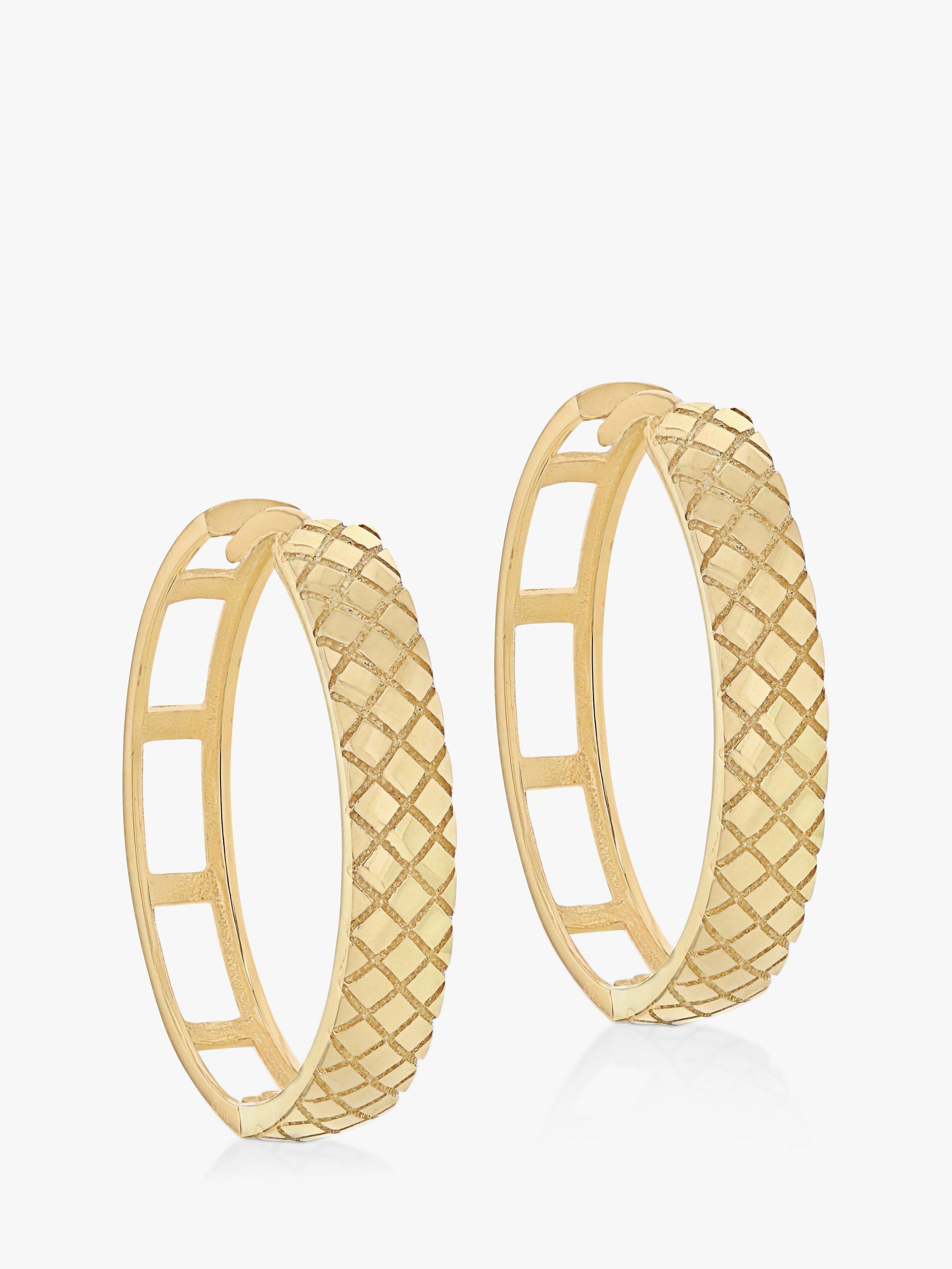 Product image 1 of 4, which shows IBB 9ct Gold Quilted Large Hoop Earrings, Gold