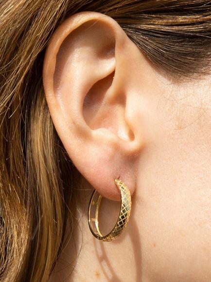 IBB 9ct Gold Quilted Large Hoop Earrings, Gold - view 2, Gold