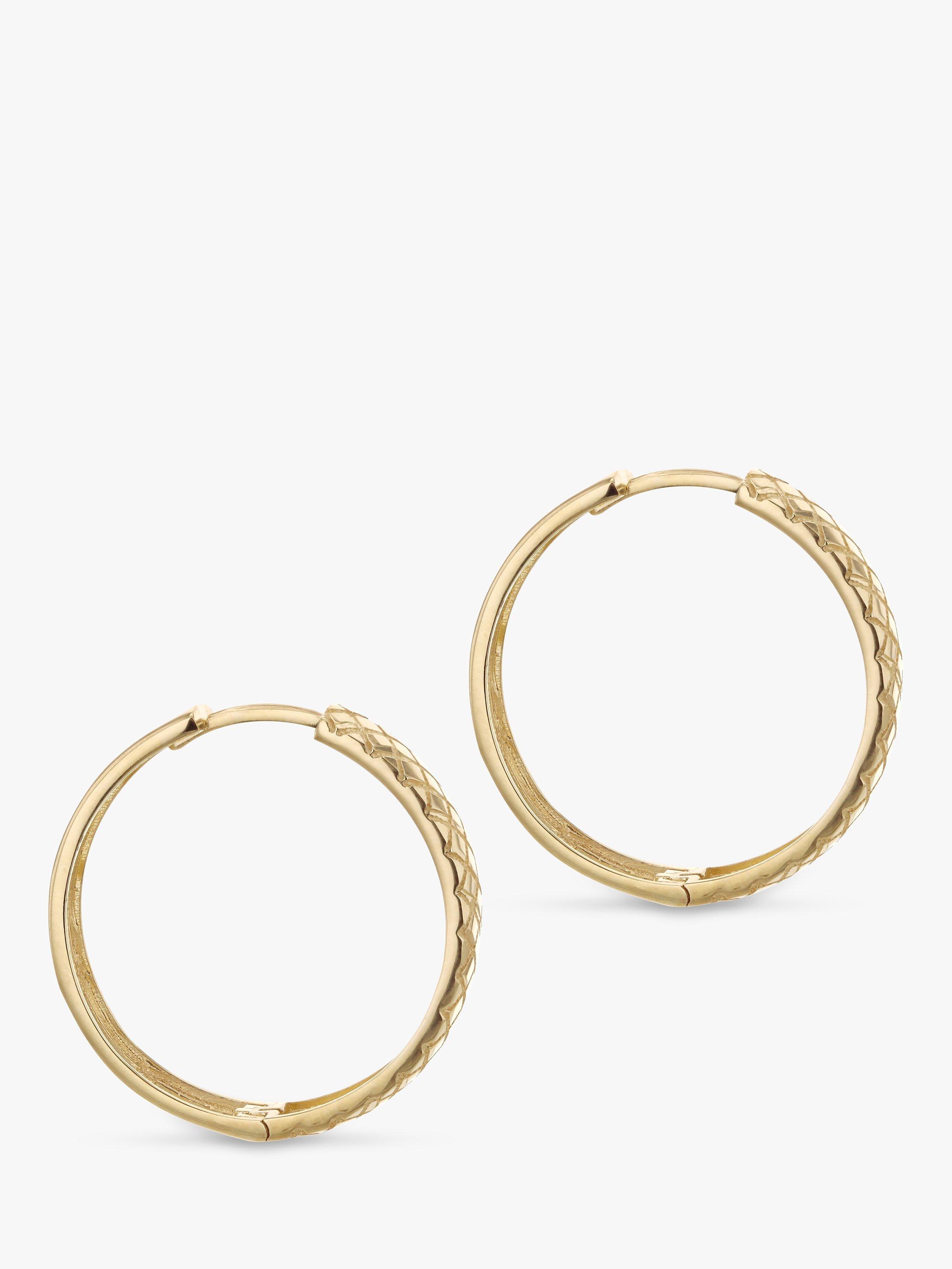 Product image 4 of 4, which shows IBB 9ct Gold Quilted Large Hoop Earrings, Gold