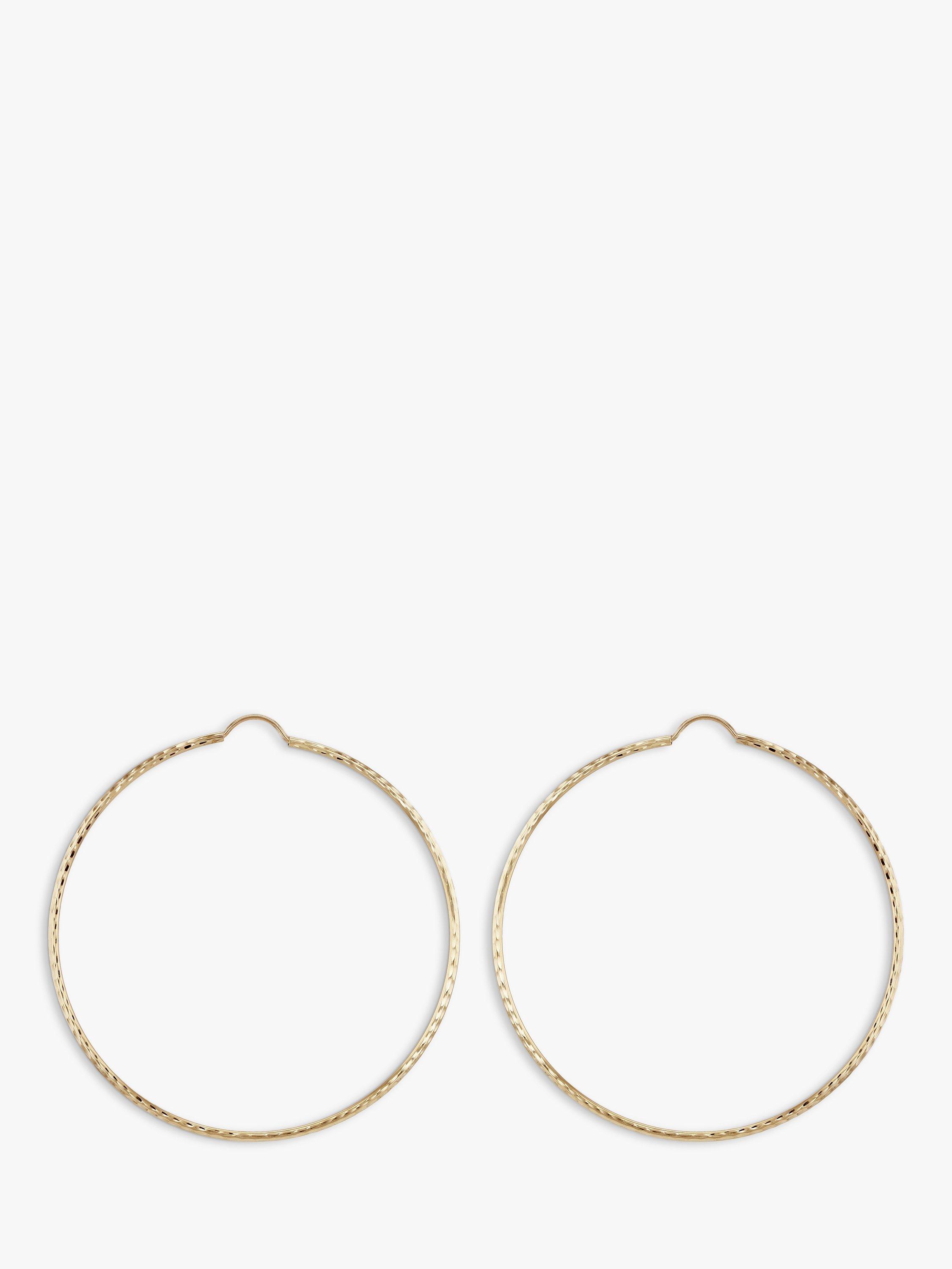 Product image 1 of 4, which shows IBB 9ct Gold Textured Slim Hoop Earrings, Gold