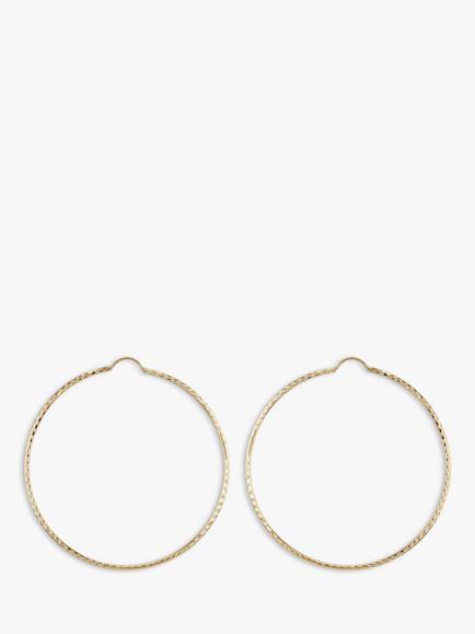 IBB 9ct Gold Textured Slim Hoop Earrings, Gold, Gold