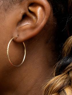 IBB 9ct Gold Textured Slim Hoop Earrings, Gold - view 2, Gold