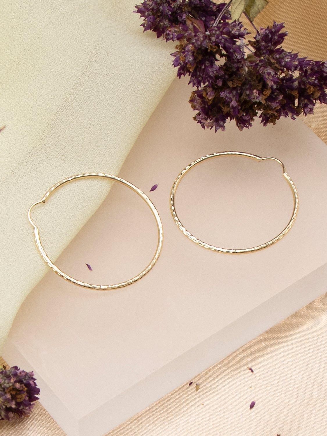 Product image 3 of 4, which shows IBB 9ct Gold Textured Slim Hoop Earrings, Gold