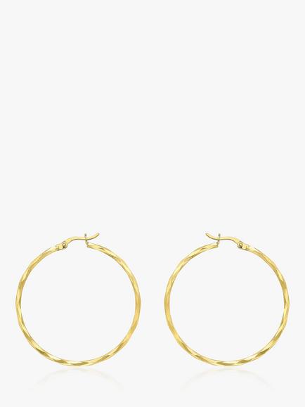 IBB 9ct Gold Medium Faceted Hoop Earrings, Gold, Gold