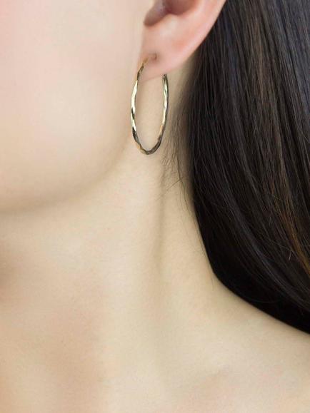 IBB 9ct Gold Medium Faceted Hoop Earrings, Gold - view 2, Gold