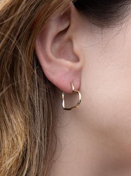IBB 9ct Gold Textured Heart Hoop Earrings, Gold - view 2, Gold
