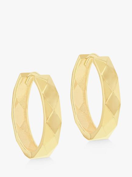 IBB 9ct Gold Faceted Hoop Earrings, Gold, Gold