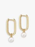 IBB 9ct Gold Freshwater Pearl Drop Medium Rectangular Hoop Earrings, Gold