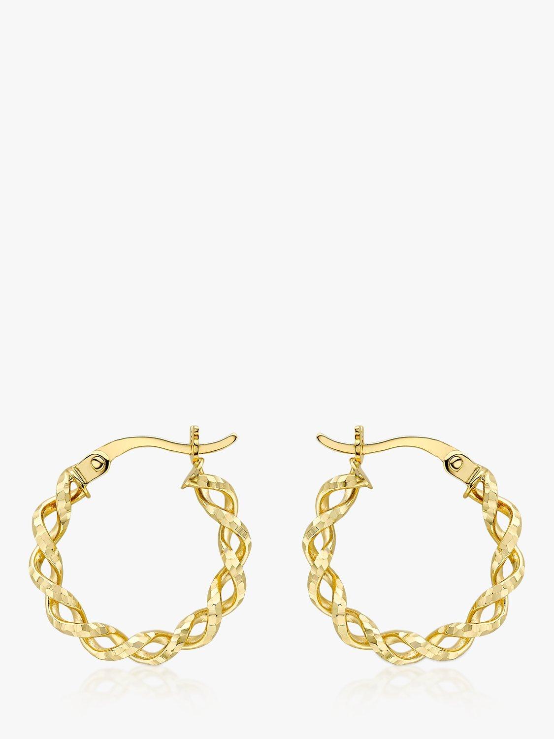 Product image 1 of 4, which shows IBB 9ct Gold Creole Twist Hoop Earrings, Gold