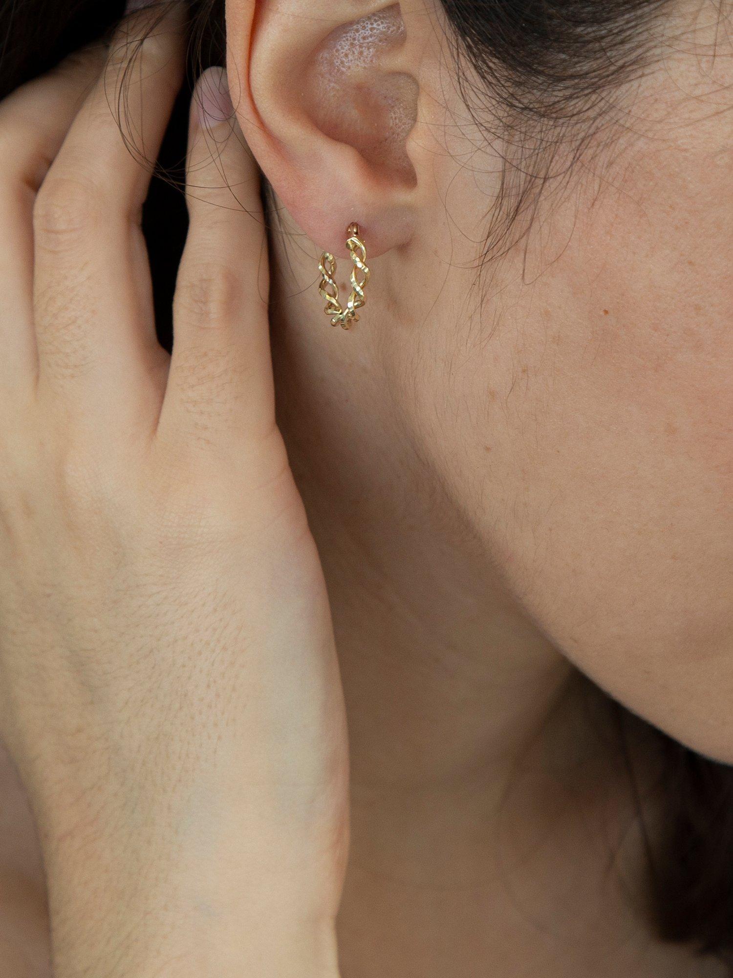 Product image 3 of 4, which shows IBB 9ct Gold Creole Twist Hoop Earrings, Gold