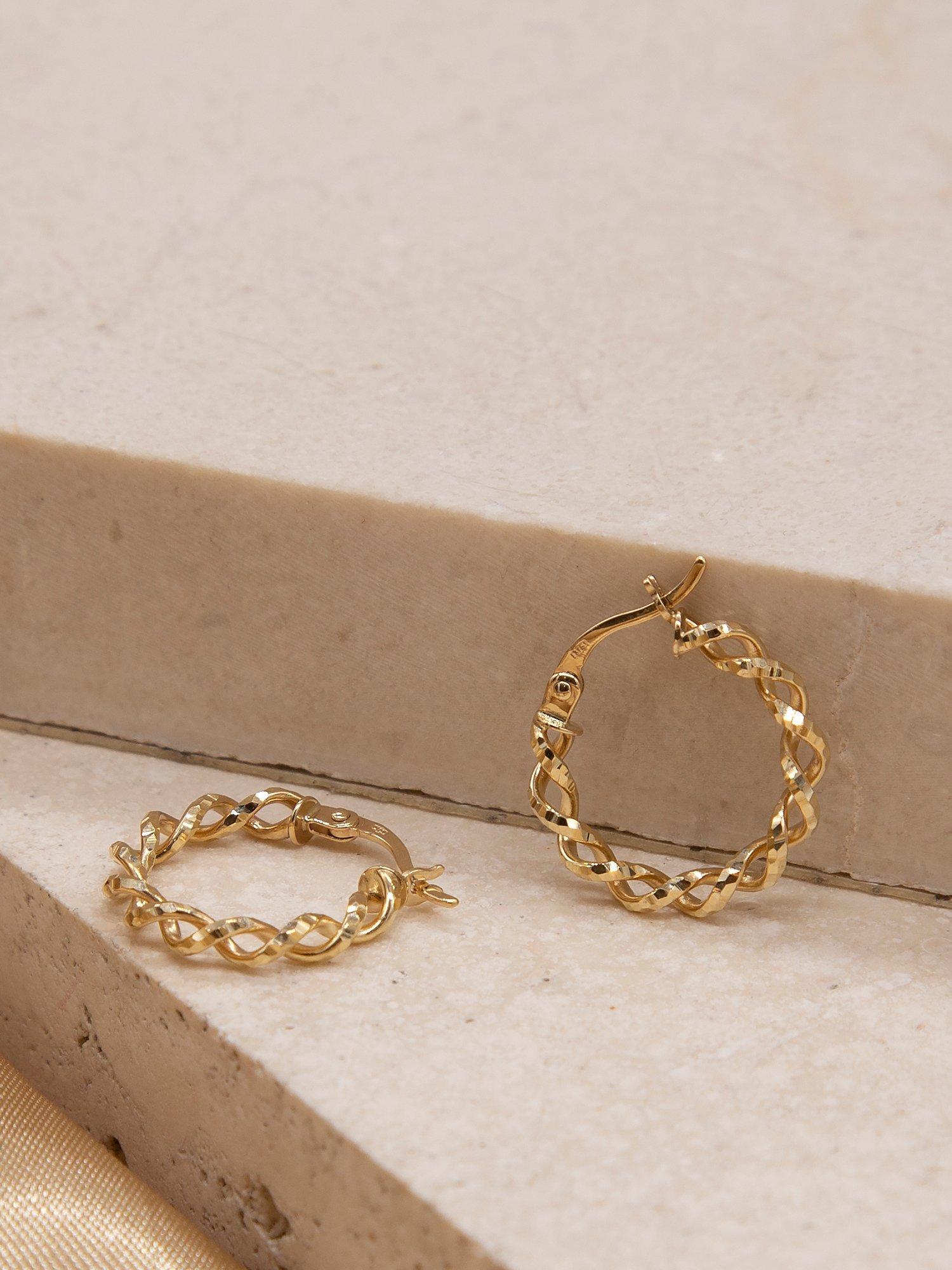 Product image 4 of 4, which shows IBB 9ct Gold Creole Twist Hoop Earrings, Gold