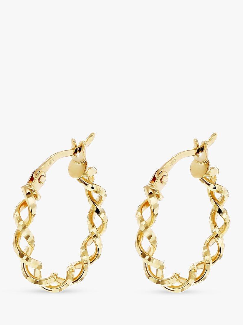 Product image 2 of 4, which shows IBB 9ct Gold Creole Twist Hoop Earrings, Gold
