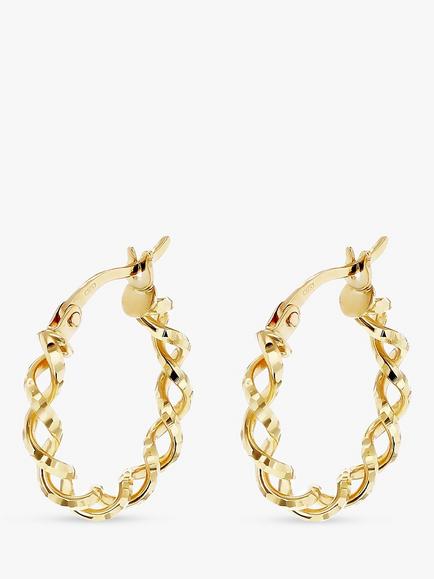 IBB 9ct Gold Creole Twist Hoop Earrings, Gold - view 2, Gold