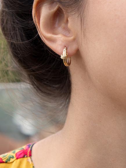 IBB 9ct Gold Double Love Knot Hoop Earrings, Gold - view 2, Gold