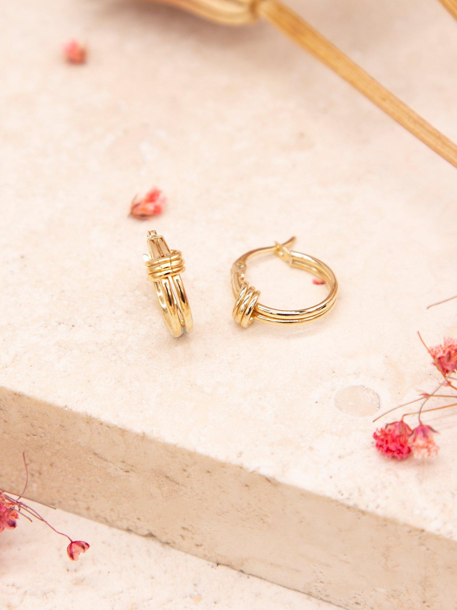 Product image 3 of 4, which shows IBB 9ct Gold Double Love Knot Hoop Earrings, Gold