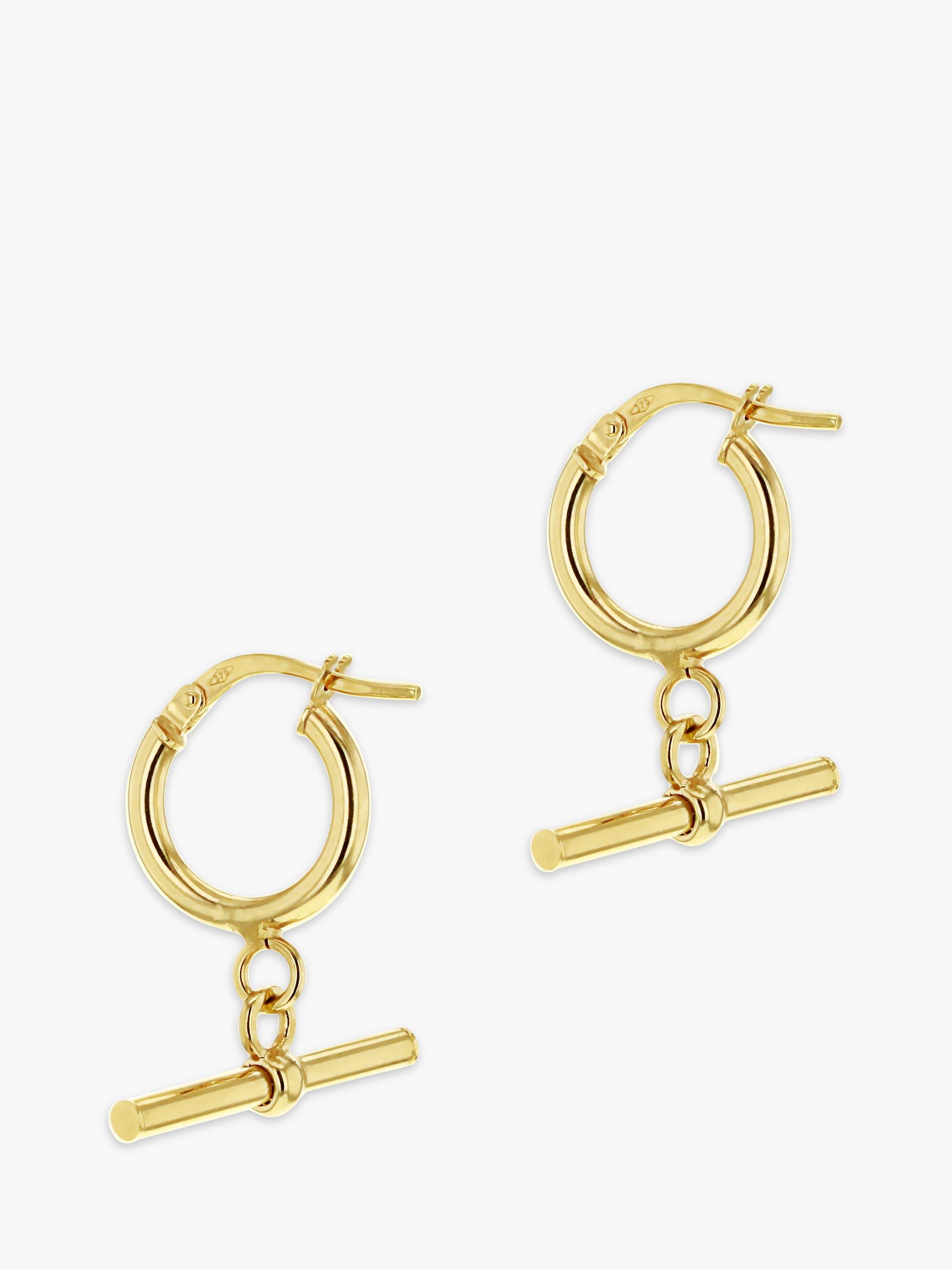 Product image 4 of 4, which shows IBB 9ct Gold Creole T-Bar Hoop Earrings, Gold
