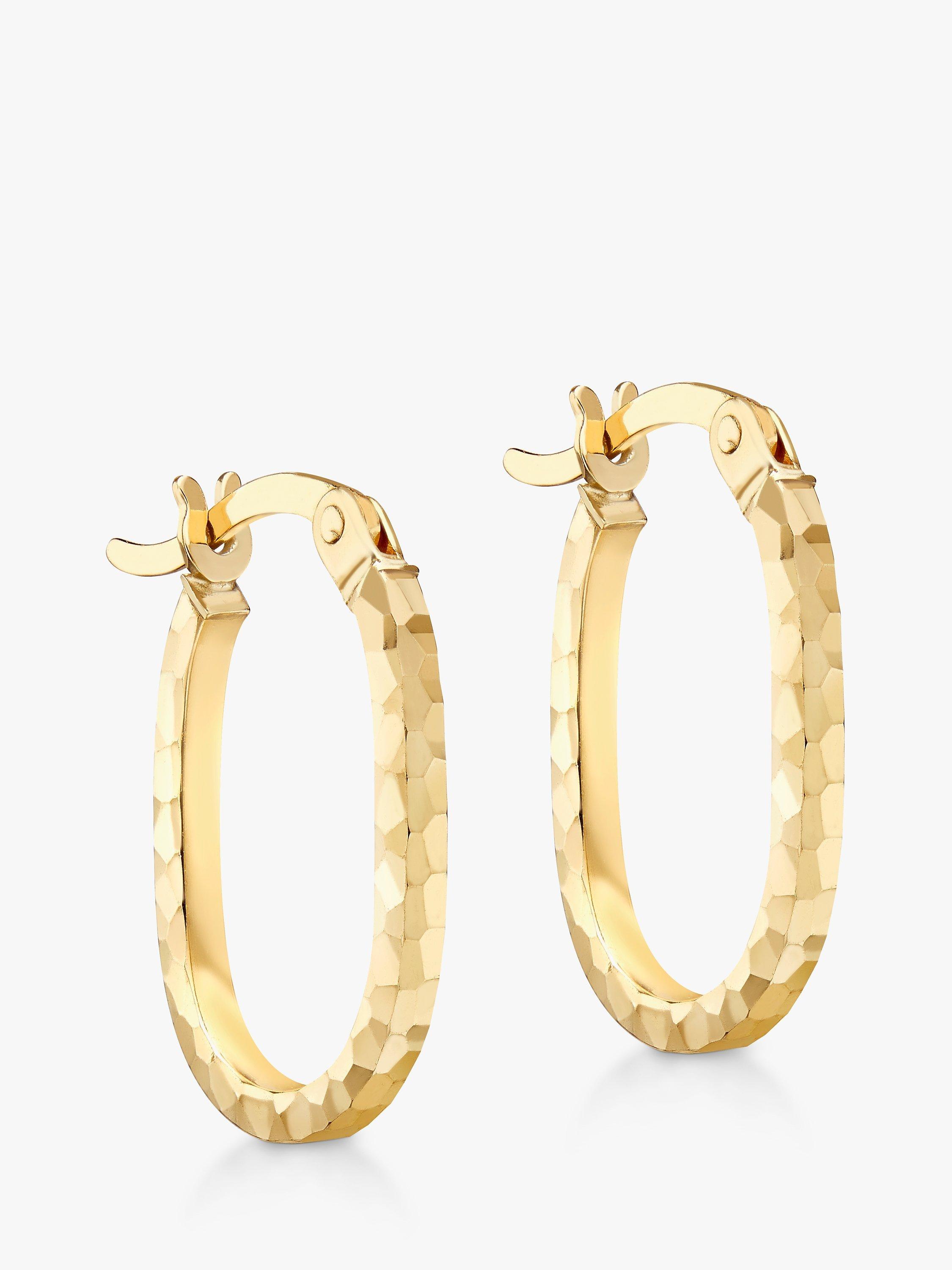 Product image 1 of 4, which shows IBB 9ct Small Faceted Oval Hoop Earrings, Gold
