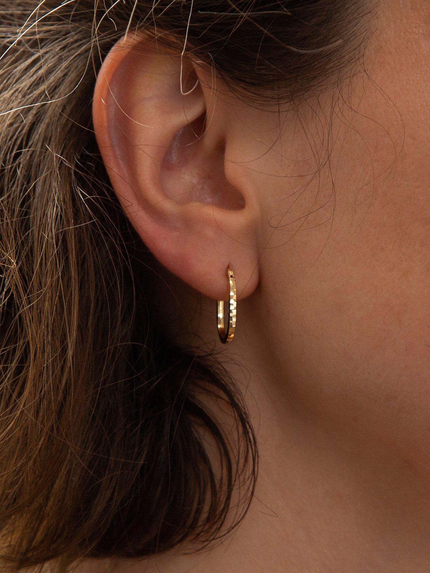 Product image 2 of 4, which shows IBB 9ct Small Faceted Oval Hoop Earrings, Gold