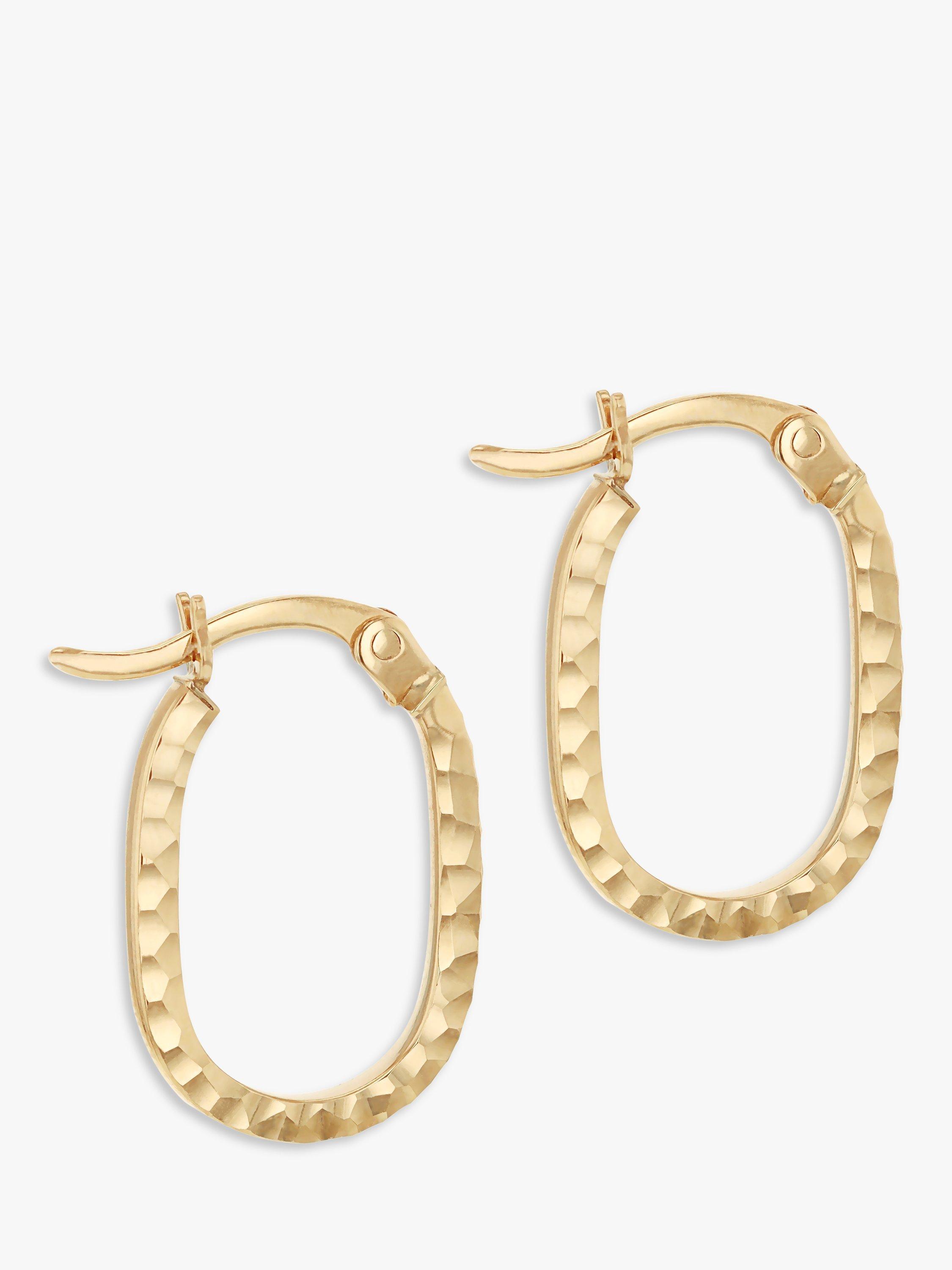 Product image 4 of 4, which shows IBB 9ct Small Faceted Oval Hoop Earrings, Gold