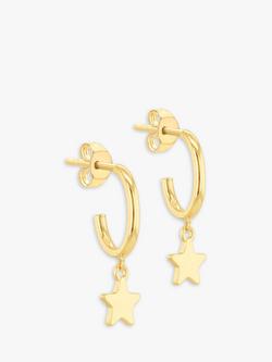 IBB 9ct Gold Star Drop Hoop Earrings, Gold, Gold