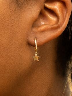 IBB 9ct Gold Star Drop Hoop Earrings, Gold - view 2, Gold
