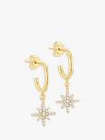 IBB 9ct Gold Cubic Zirconia North Star Drop Hoop Earrings, Gold