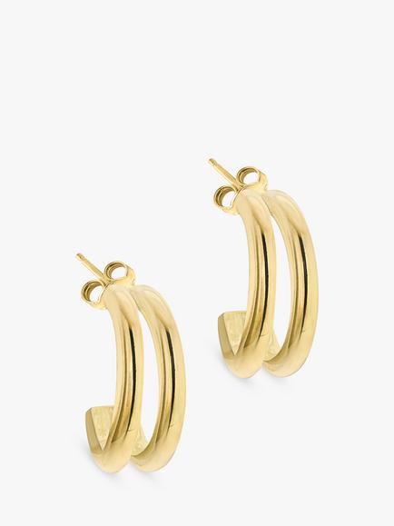 IBB 9ct Gold Double Half Hoop Earrings, Gold, Gold
