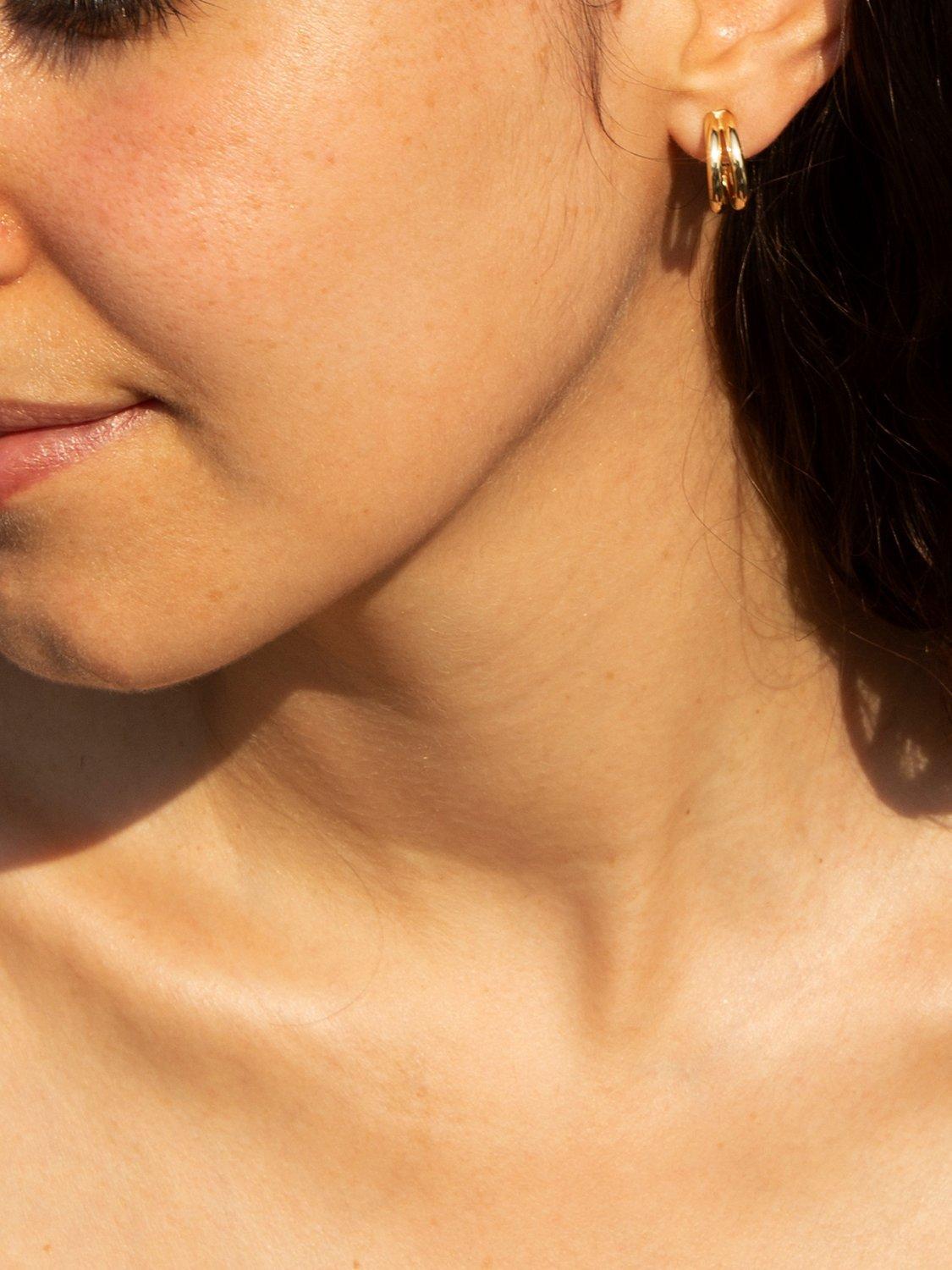 Product image 2 of 4, which shows IBB 9ct Gold Double Half Hoop Earrings, Gold