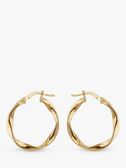 IBB 9ct Gold Twist Hoop Earrings, Gold, Gold
