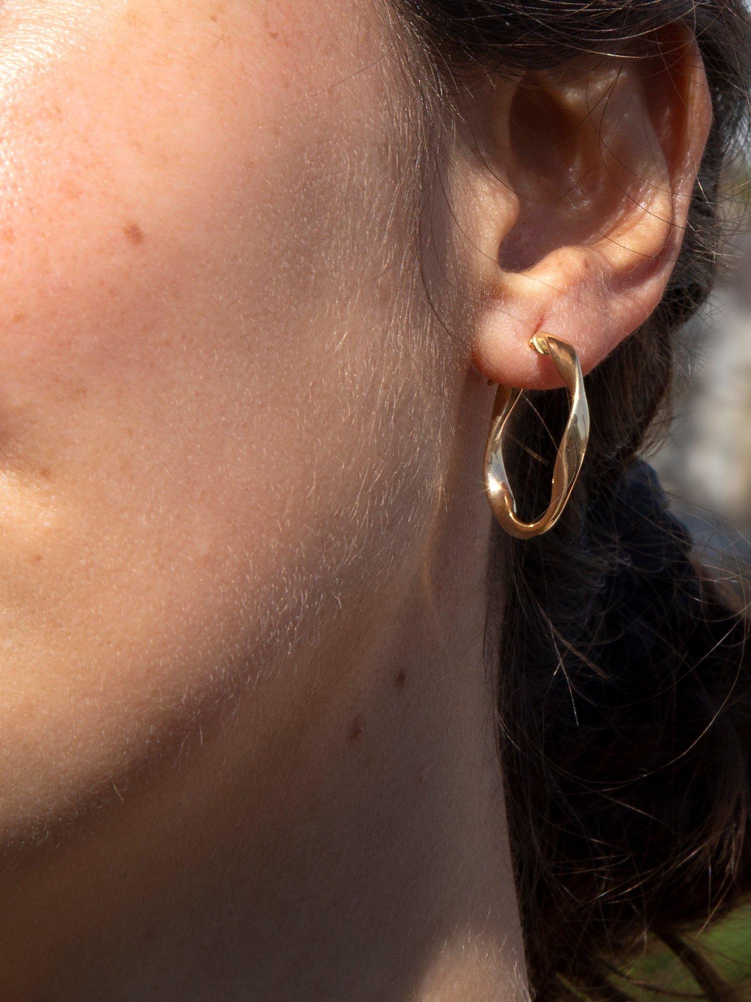 Product image 2 of 4, which shows IBB 9ct Gold Twist Hoop Earrings, Gold