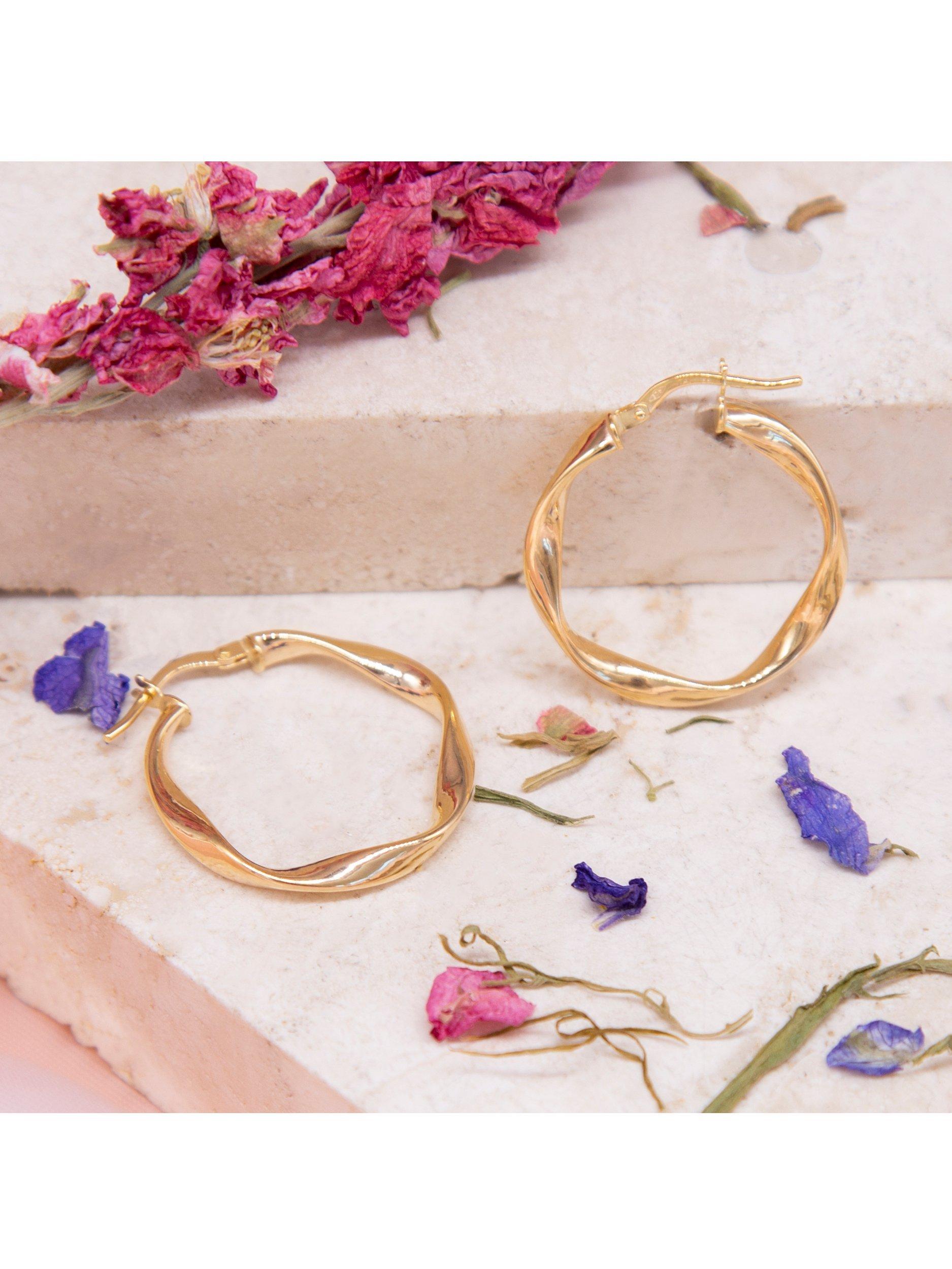 Product image 3 of 4, which shows IBB 9ct Gold Twist Hoop Earrings, Gold