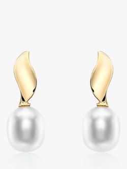 IBB 9ct Gold Pearl Swirl Drop Earrings, Gold, Gold