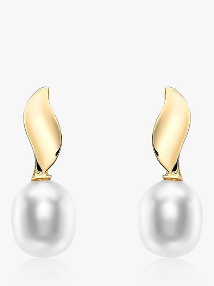 IBB 9ct Gold Pearl Swirl Drop Earrings, Gold, Gold