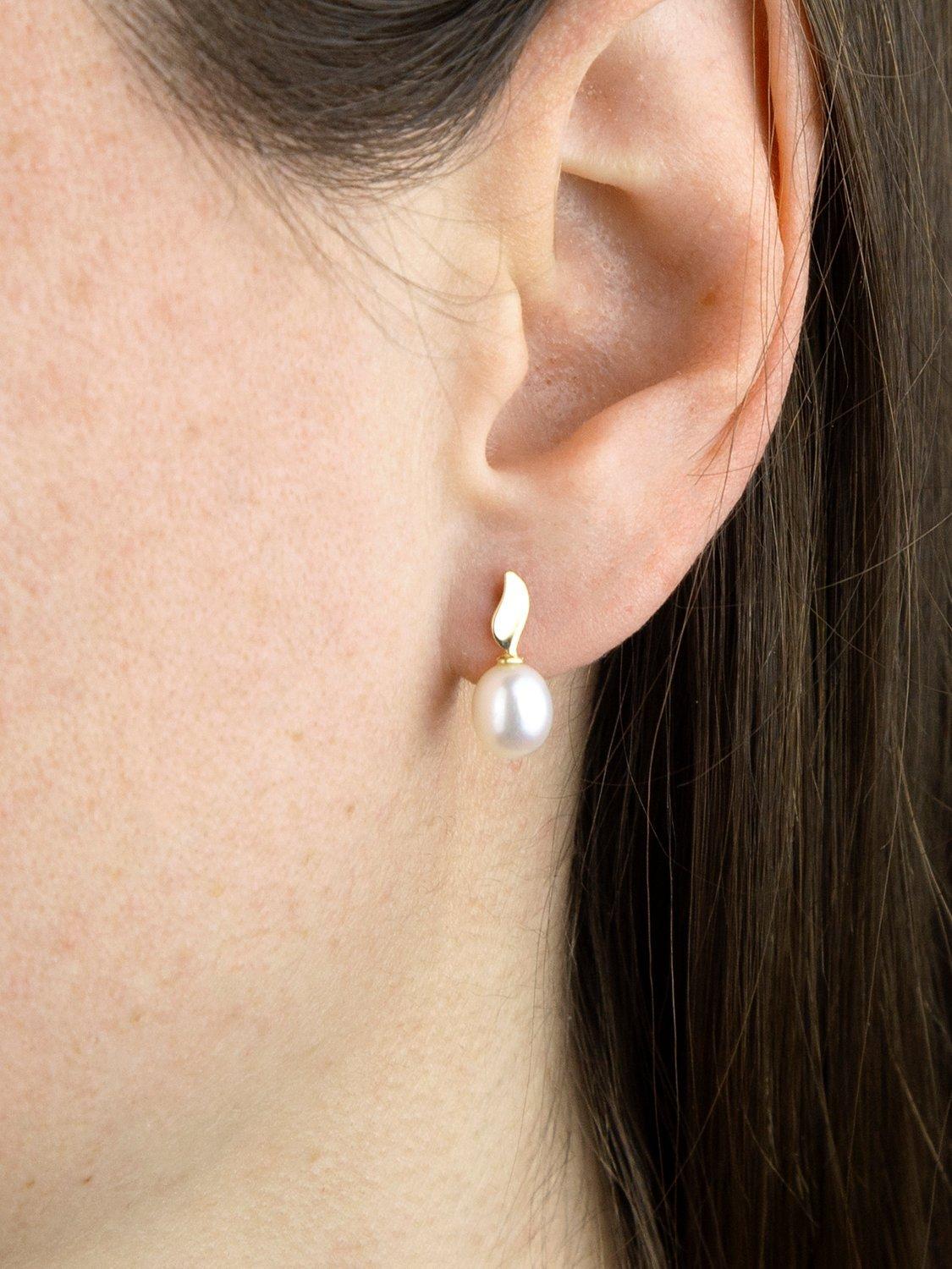 Product image 2 of 3, which shows IBB 9ct Gold Pearl Swirl Drop Earrings, Gold