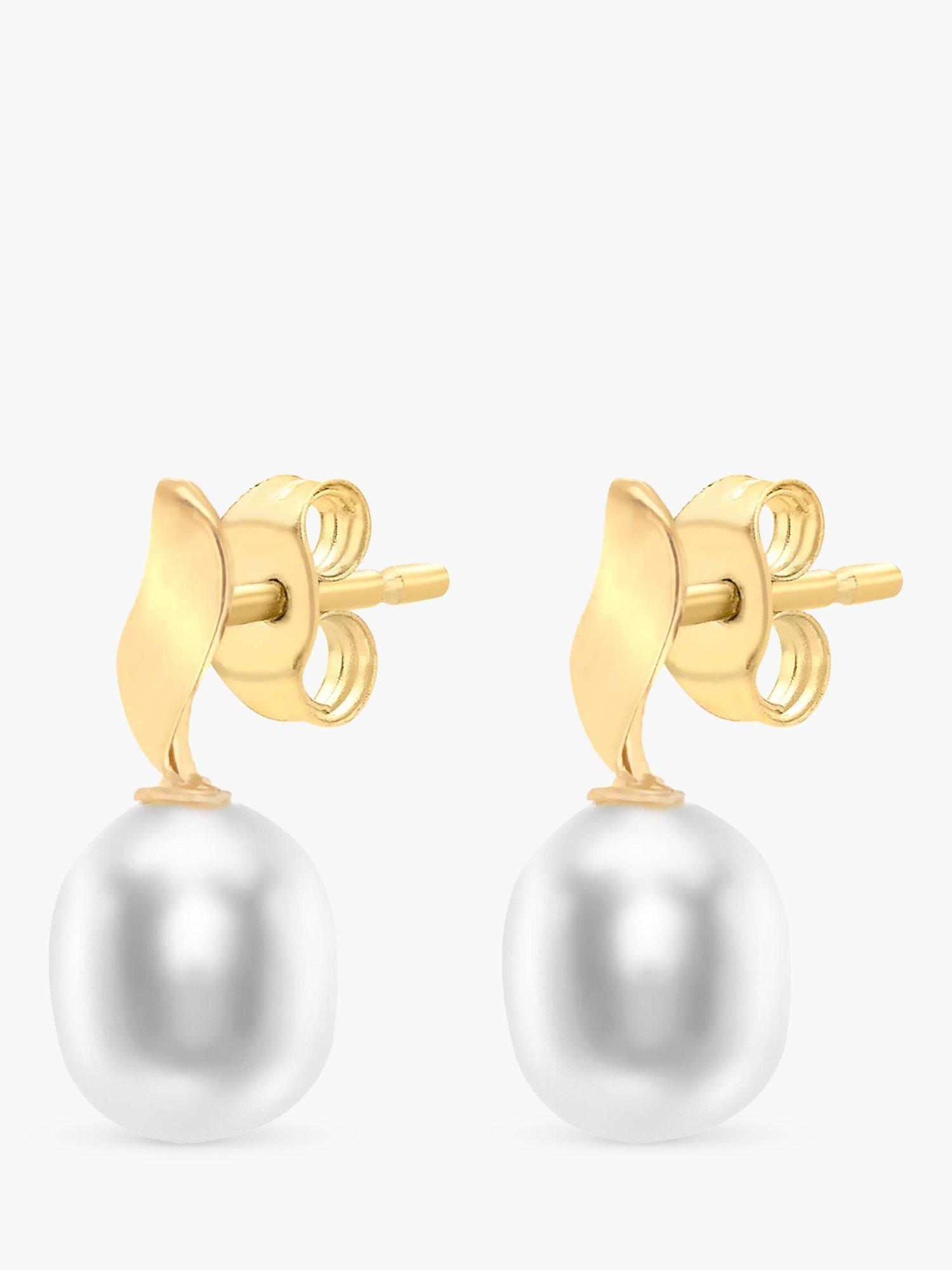 Product image 3 of 3, which shows IBB 9ct Gold Pearl Swirl Drop Earrings, Gold