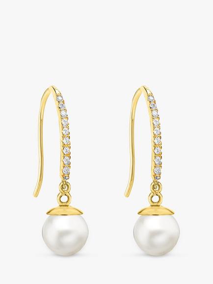 IBB 9ct Gold Pearl Drop Earrings, Gold, Gold