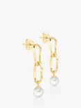 IBB 9ct Yellow Gold Freshwater Pearl Double Link Drop Earrings, Gold