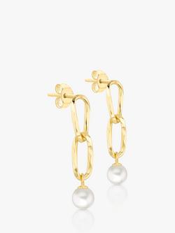 IBB 9ct Yellow Gold Freshwater Pearl Double Link Drop Earrings, Gold, Gold