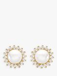 IBB 9ct Gold Freshwater Pearl and Cubic Zirconia Round Stud Earrings, Gold/White