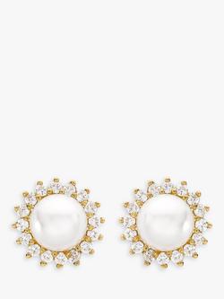 IBB 9ct Gold Freshwater Pearl and Cubic Zirconia Round Stud Earrings, Gold/White, Gold