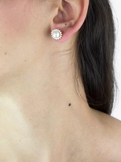 IBB 9ct Gold Freshwater Pearl and Cubic Zirconia Round Stud Earrings, Gold/White - view 2, Gold