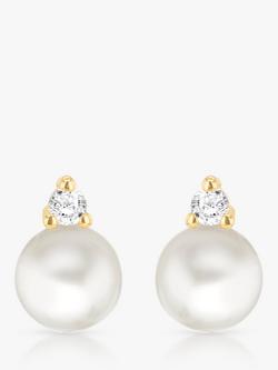 IBB 9ct Gold Pearl & Cubic Zirconia Stud Earrings, Gold, Gold
