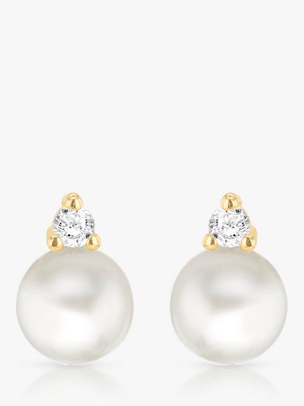 IBB 9ct Gold Pearl & Cubic Zirconia Stud Earrings, Gold, Gold