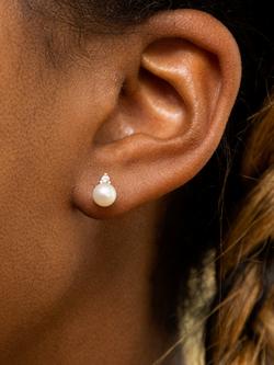 IBB 9ct Gold Pearl & Cubic Zirconia Stud Earrings, Gold - view 2, Gold