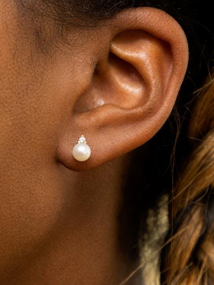 IBB 9ct Gold Pearl & Cubic Zirconia Stud Earrings, Gold - view 2, Gold