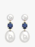 IBB 9ct Gold Double Pearl & Sapphire Drop Earrings, Gold