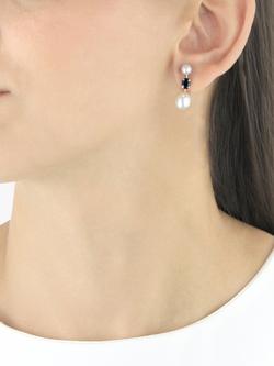 IBB 9ct Gold Double Pearl & Sapphire Drop Earrings, Gold - view 2, Gold