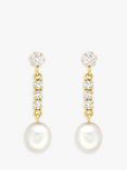 IBB 9ct Freshwater Pearl and Cubic Zirconia Bar Drop Earrings, Gold