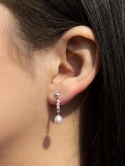 IBB 9ct Freshwater Pearl and Cubic Zirconia Bar Drop Earrings, Gold - view 2, Gold